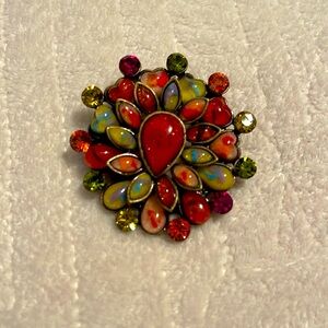 Flower Brooch, or pendant. Faux Stones And Rhinestone Gems